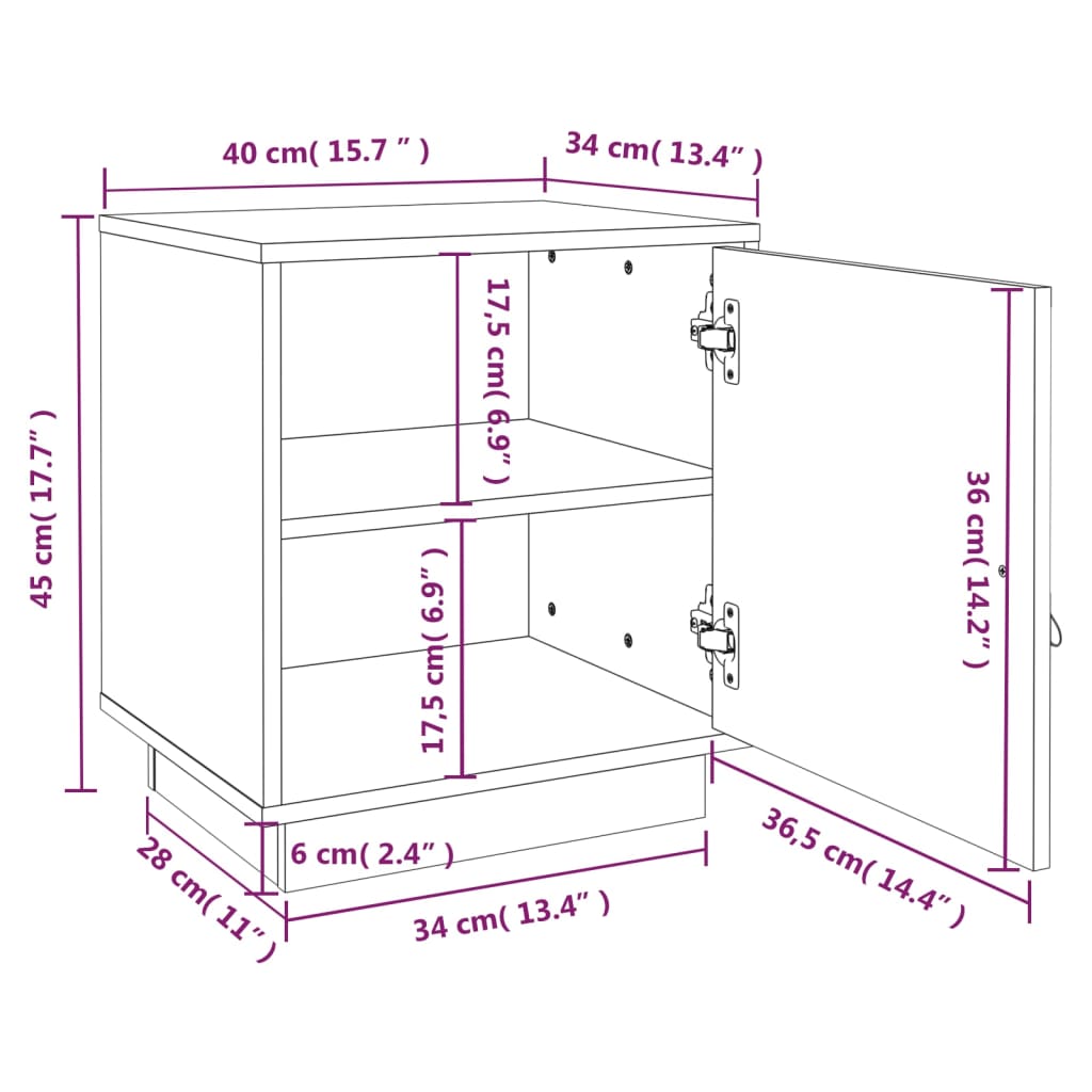 Comodini Nero 2 pz 40x34x45 cm in Legno Massello di Pino - homemem39
