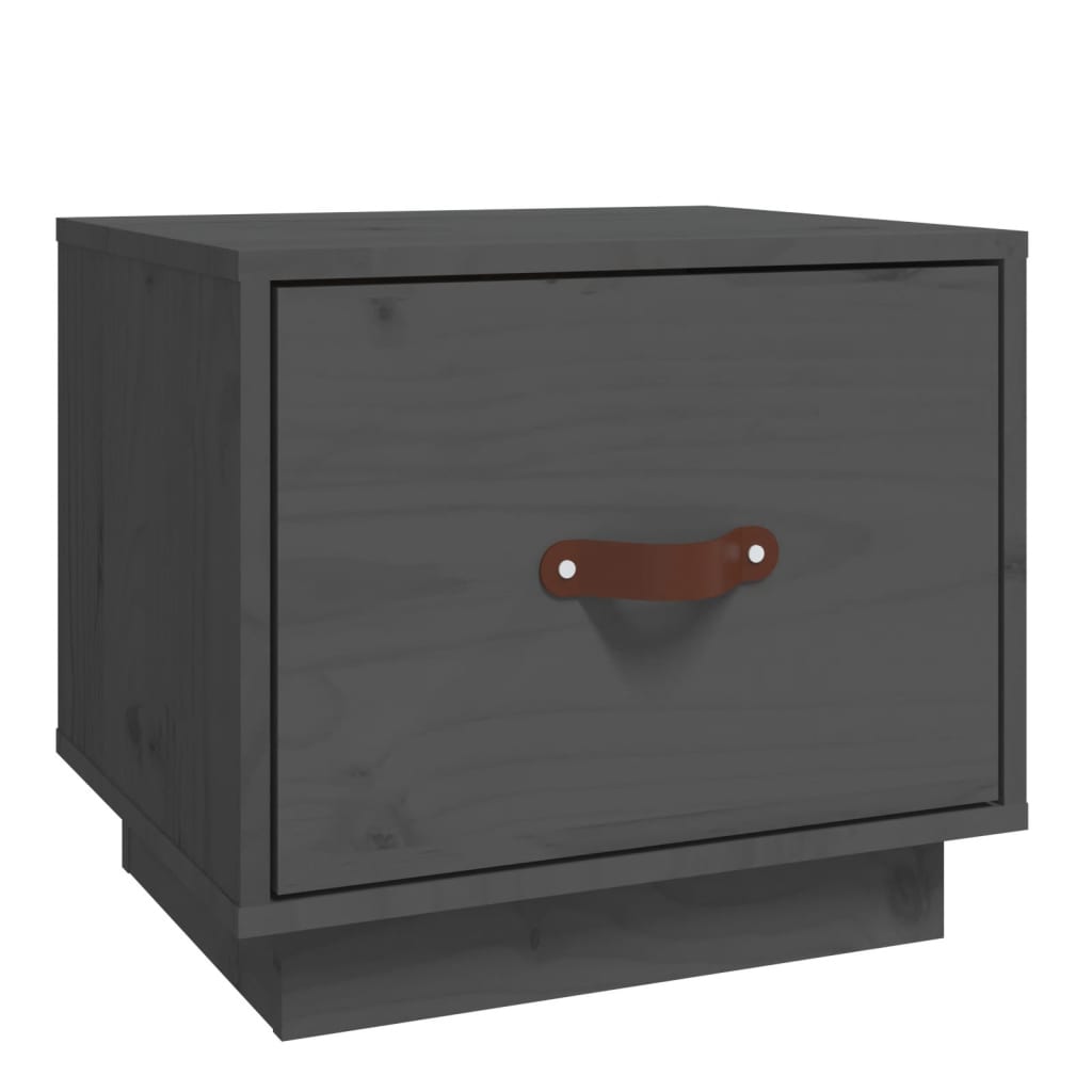 Comodino Grigio 40x34x35 cm in Legno Massello di Pino - homemem39