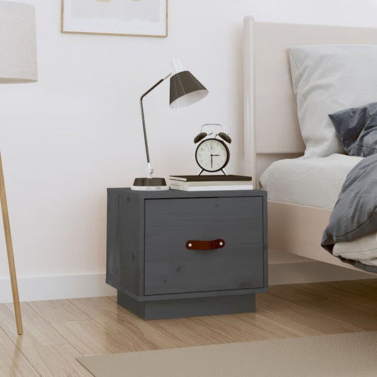 Comodino Grigio 40x34x35 cm in Legno Massello di Pino - homemem39