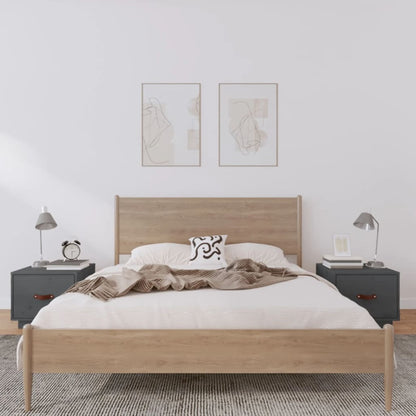Comodini 2 pz Grigi 40x34x35 cm in Legno Massello di Pino - homemem39