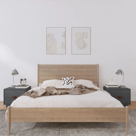Comodini 2 pz Grigi 40x34x35 cm in Legno Massello di Pino - homemem39
