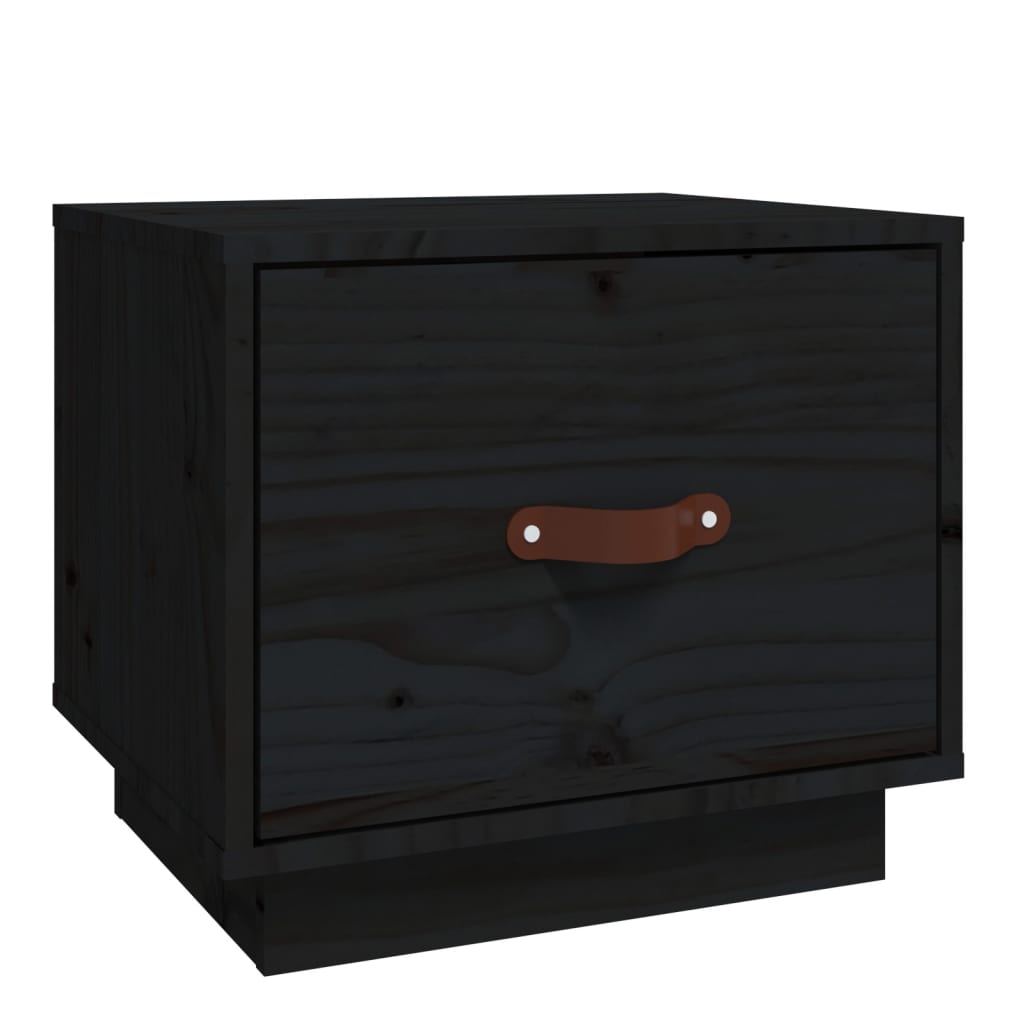 Comodino Nero 40x34x35 cm in Legno Massello di Pino - homemem39