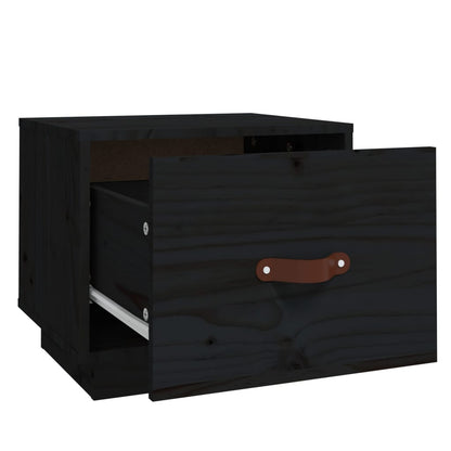 Comodino Nero 40x34x35 cm in Legno Massello di Pino - homemem39