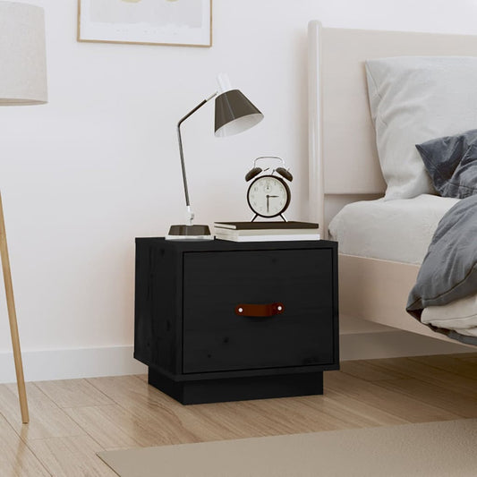Comodino Nero 40x34x35 cm in Legno Massello di Pino - homemem39