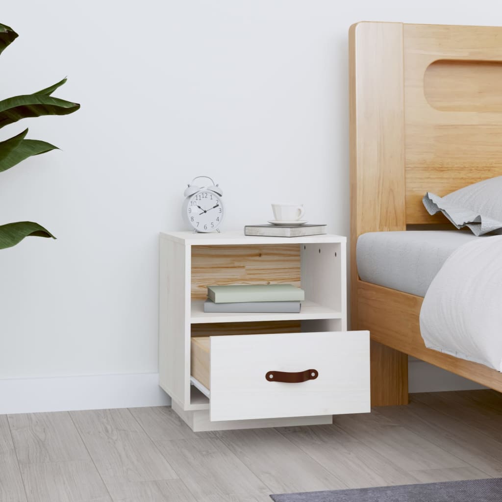 Comodino Bianco 40x34x45 cm in Legno Massello di Pino - homemem39