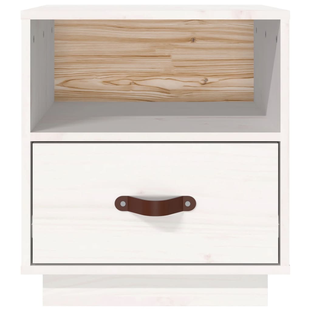 Comodino Bianco 40x34x45 cm in Legno Massello di Pino - homemem39