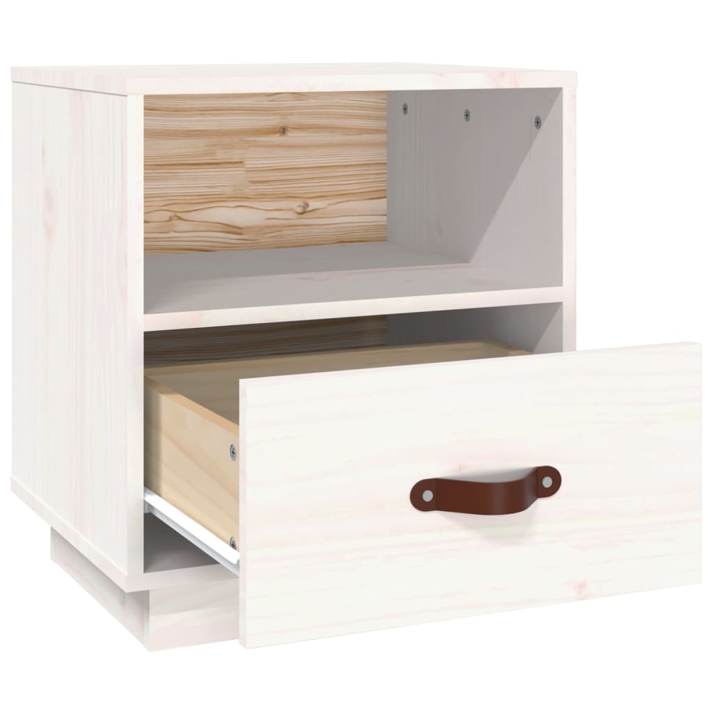 Comodino Bianco 40x34x45 cm in Legno Massello di Pino - homemem39