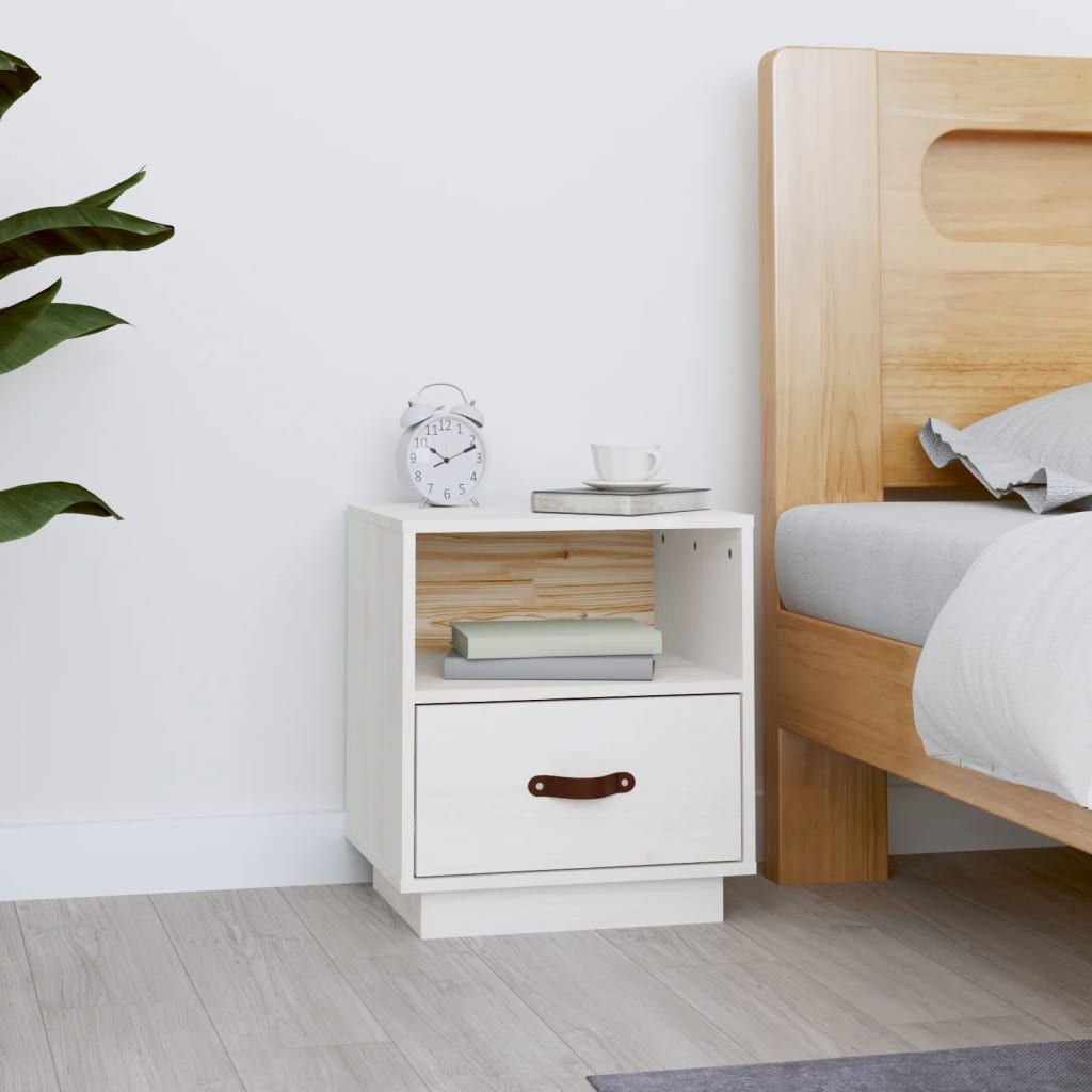 Comodino Bianco 40x34x45 cm in Legno Massello di Pino - homemem39