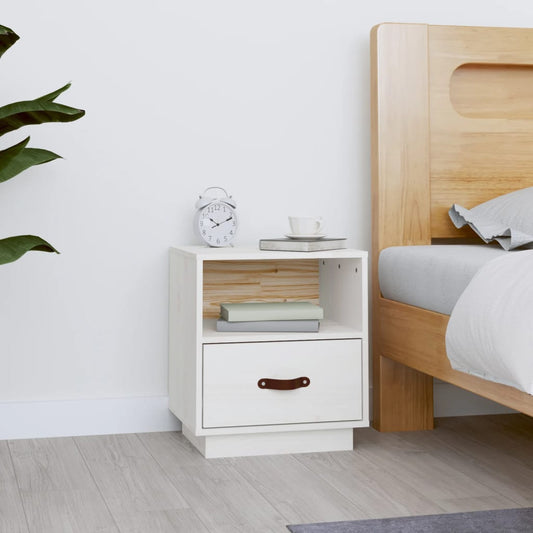 Comodino Bianco 40x34x45 cm in Legno Massello di Pino - homemem39