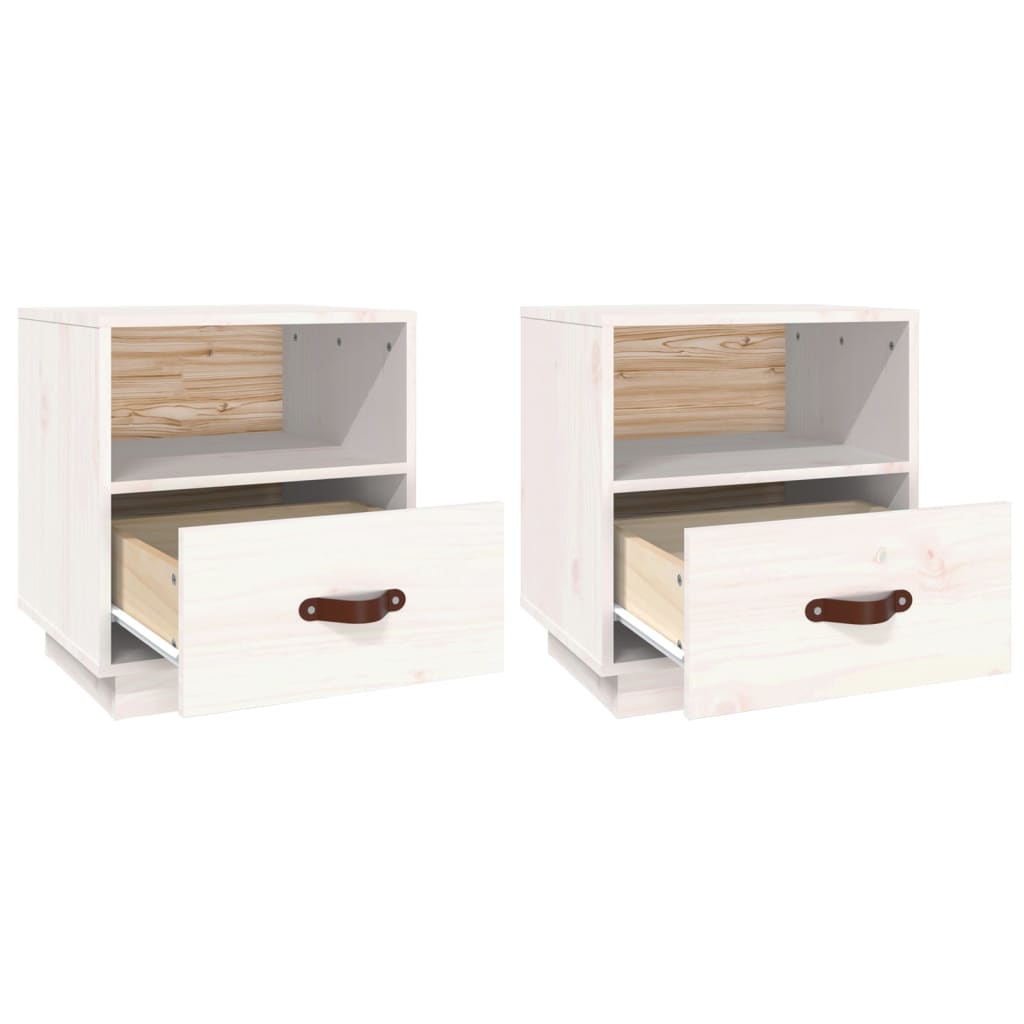 Comodini Bianco 2 pz 40x34x45 cm in Legno Massello di Pino - homemem39