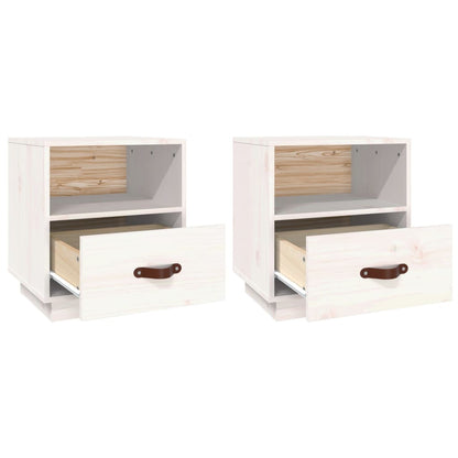 Comodini Bianco 2 pz 40x34x45 cm in Legno Massello di Pino - homemem39