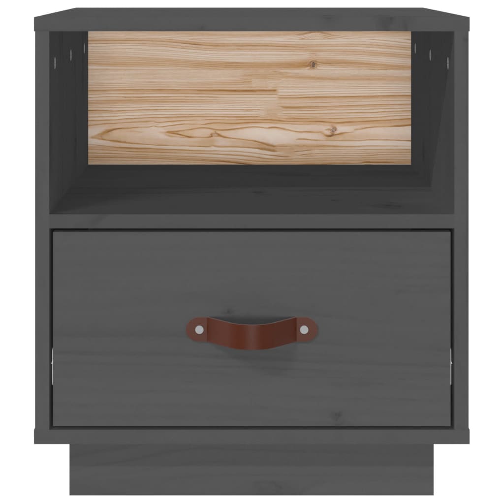 Comodino Grigio 40x34x45 cm in Legno Massello di Pino - homemem39