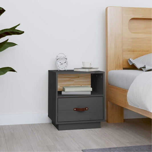 Comodino Grigio 40x34x45 cm in Legno Massello di Pino - homemem39