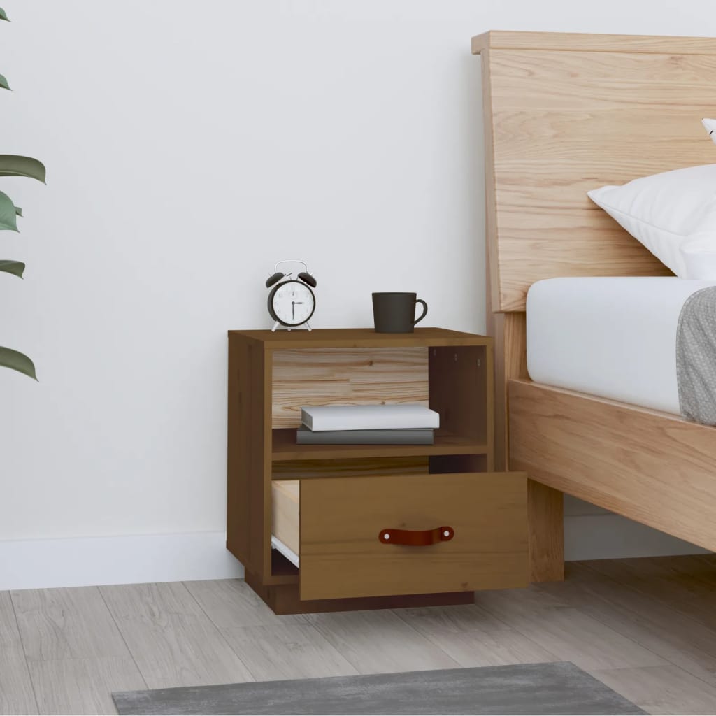 Comodino Marrone Ambrato 40x34x45 cm in Legno Massello di Pino - homemem39