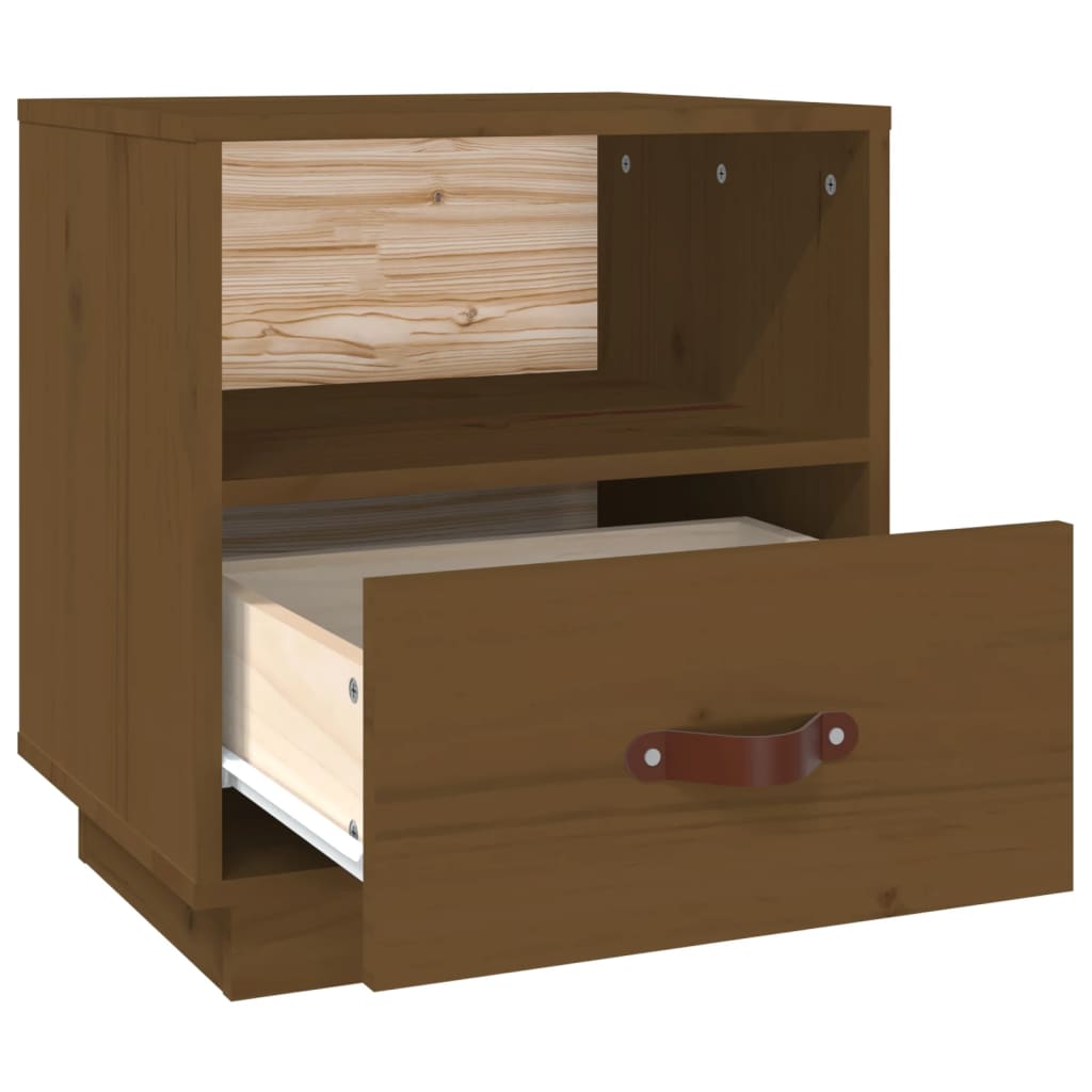 Comodino Marrone Ambrato 40x34x45 cm in Legno Massello di Pino - homemem39