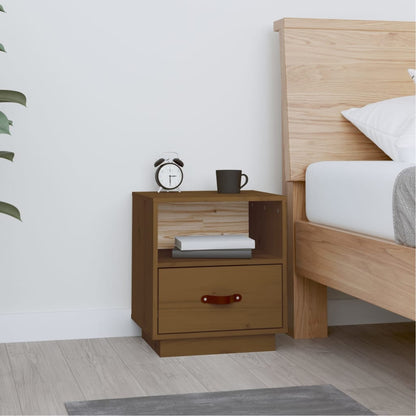 Comodino Marrone Ambrato 40x34x45 cm in Legno Massello di Pino - homemem39