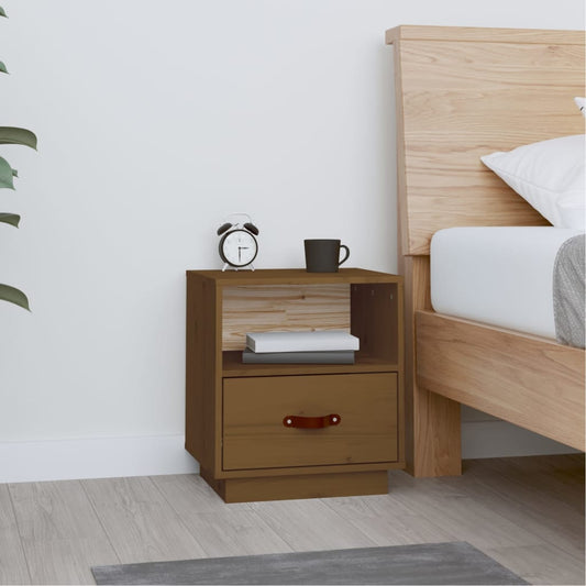 Comodino Marrone Ambrato 40x34x45 cm in Legno Massello di Pino - homemem39