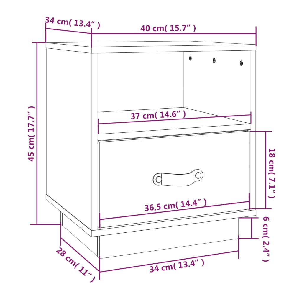 Comodini Nero 2 pz 40x34x45 cm in Legno Massello di Pino - homemem39