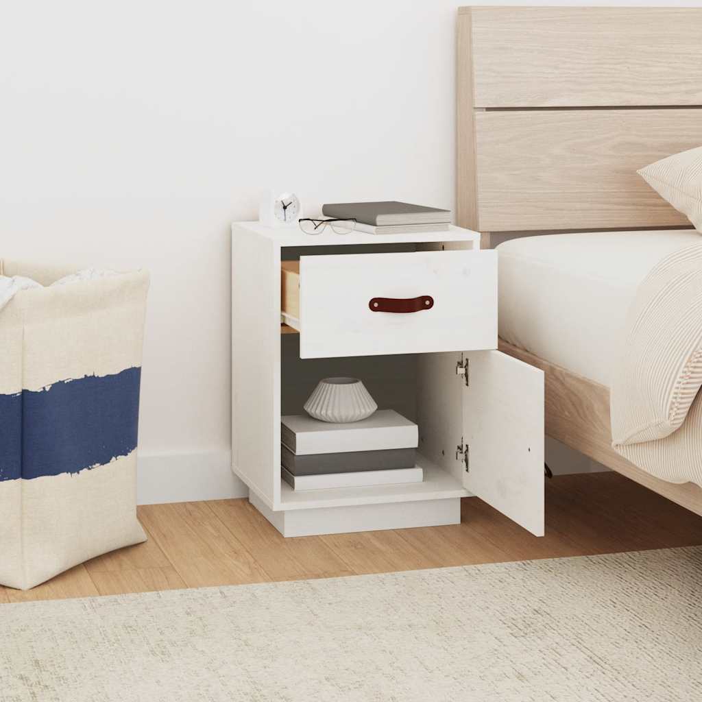 Comodino Bianco 40x34x55 cm in Legno Massello di Pino - homemem39