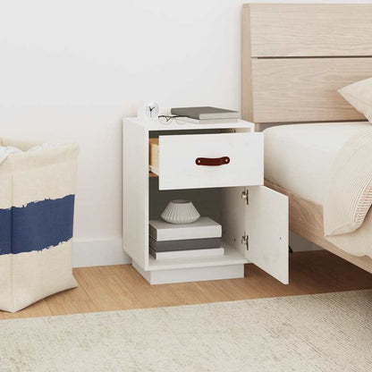 Comodino Bianco 40x34x55 cm in Legno Massello di Pino - homemem39