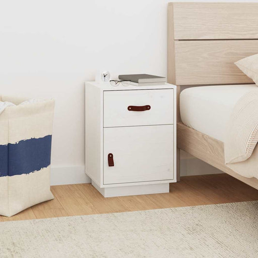 Comodino Bianco 40x34x55 cm in Legno Massello di Pino - homemem39