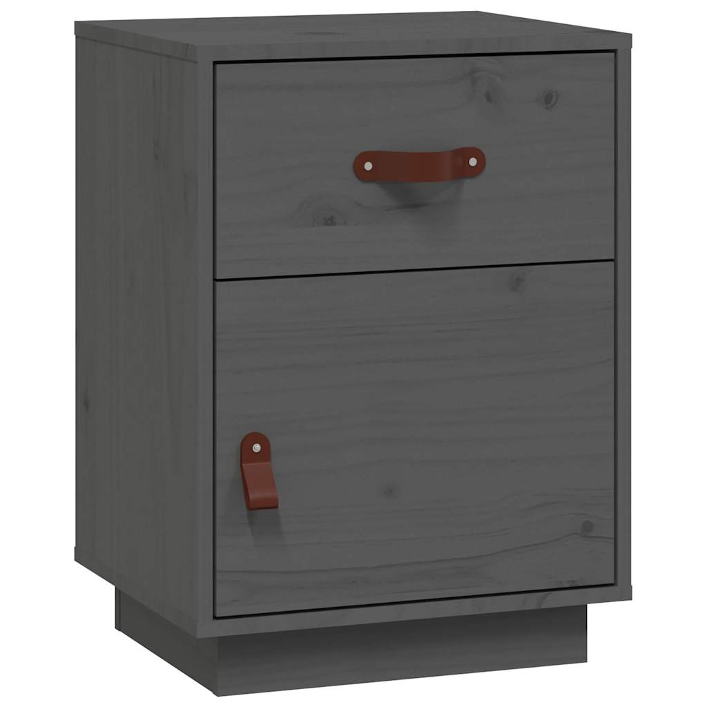 Comodino Grigio 40x34x55 cm in Legno Massello di Pino - homemem39