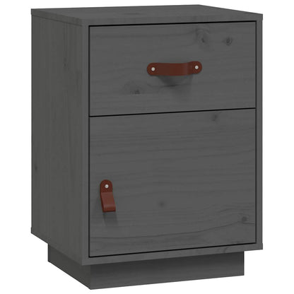 Comodino Grigio 40x34x55 cm in Legno Massello di Pino - homemem39