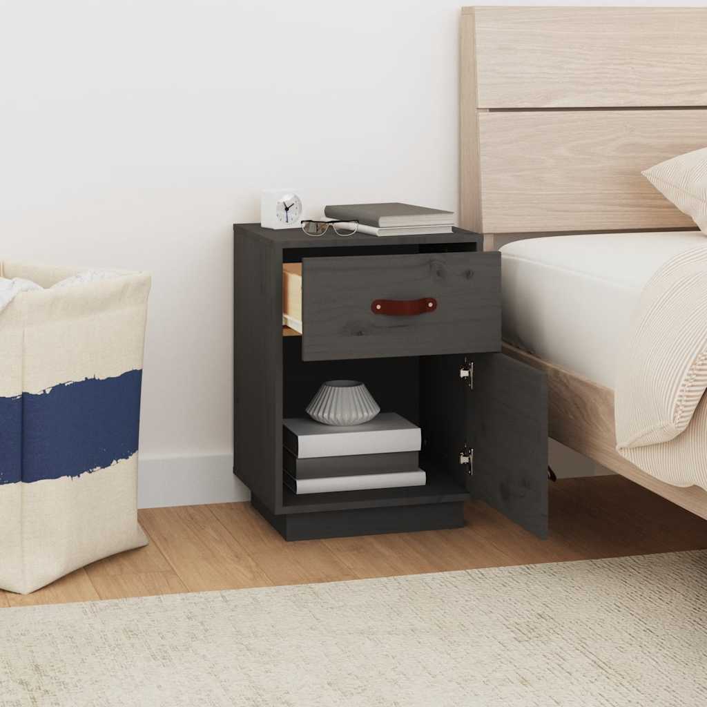 Comodino Grigio 40x34x55 cm in Legno Massello di Pino - homemem39