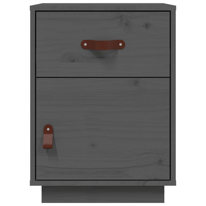 Comodino Grigio 40x34x55 cm in Legno Massello di Pino - homemem39