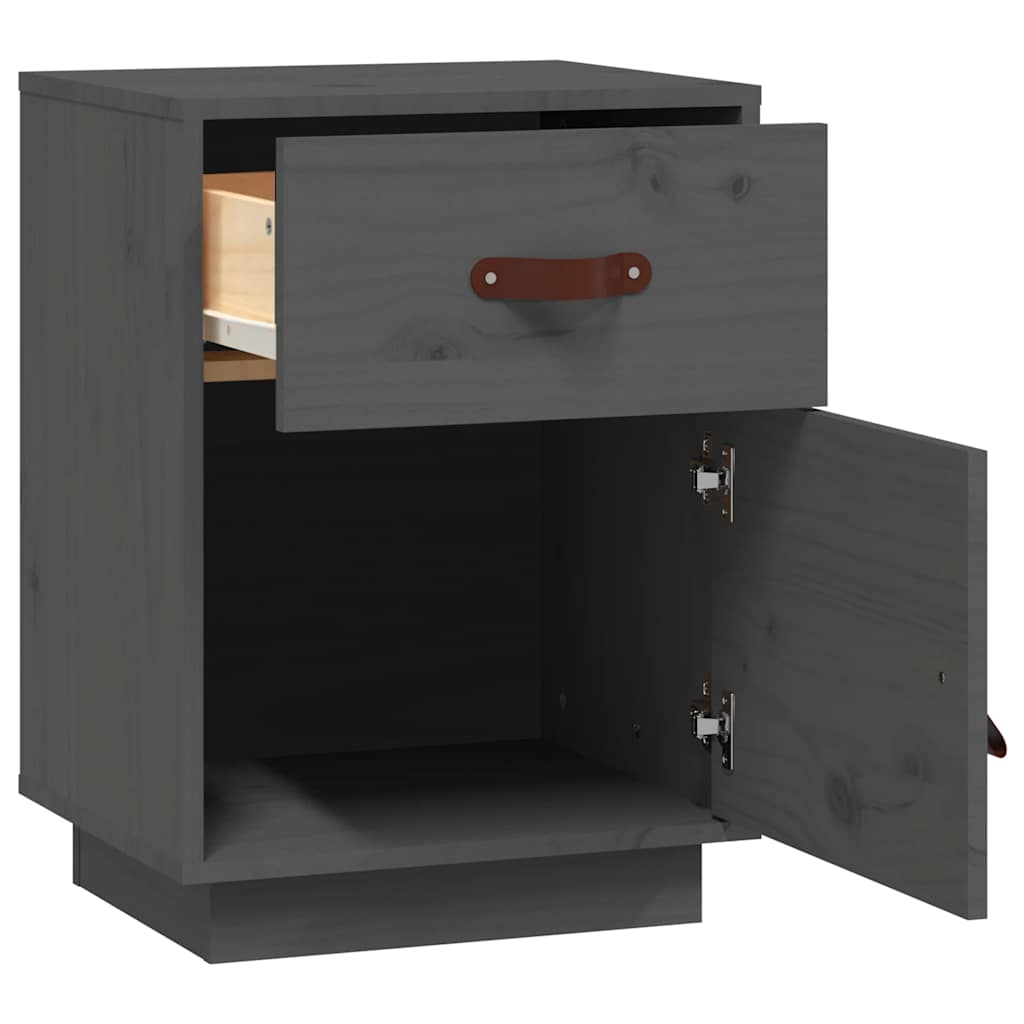 Comodino Grigio 40x34x55 cm in Legno Massello di Pino - homemem39