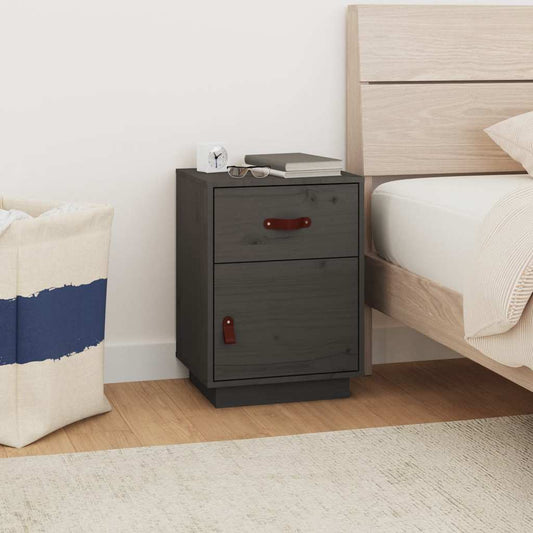 Comodino Grigio 40x34x55 cm in Legno Massello di Pino - homemem39