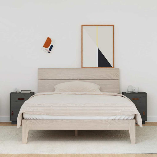 Comodini Grigi 2 pz 40x34x55 cm in Legno Massello di Pino - homemem39