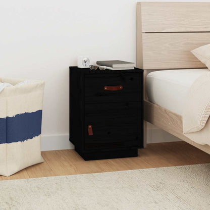 Comodino Nero 40x34x55 cm in Legno Massello di Pino - homemem39