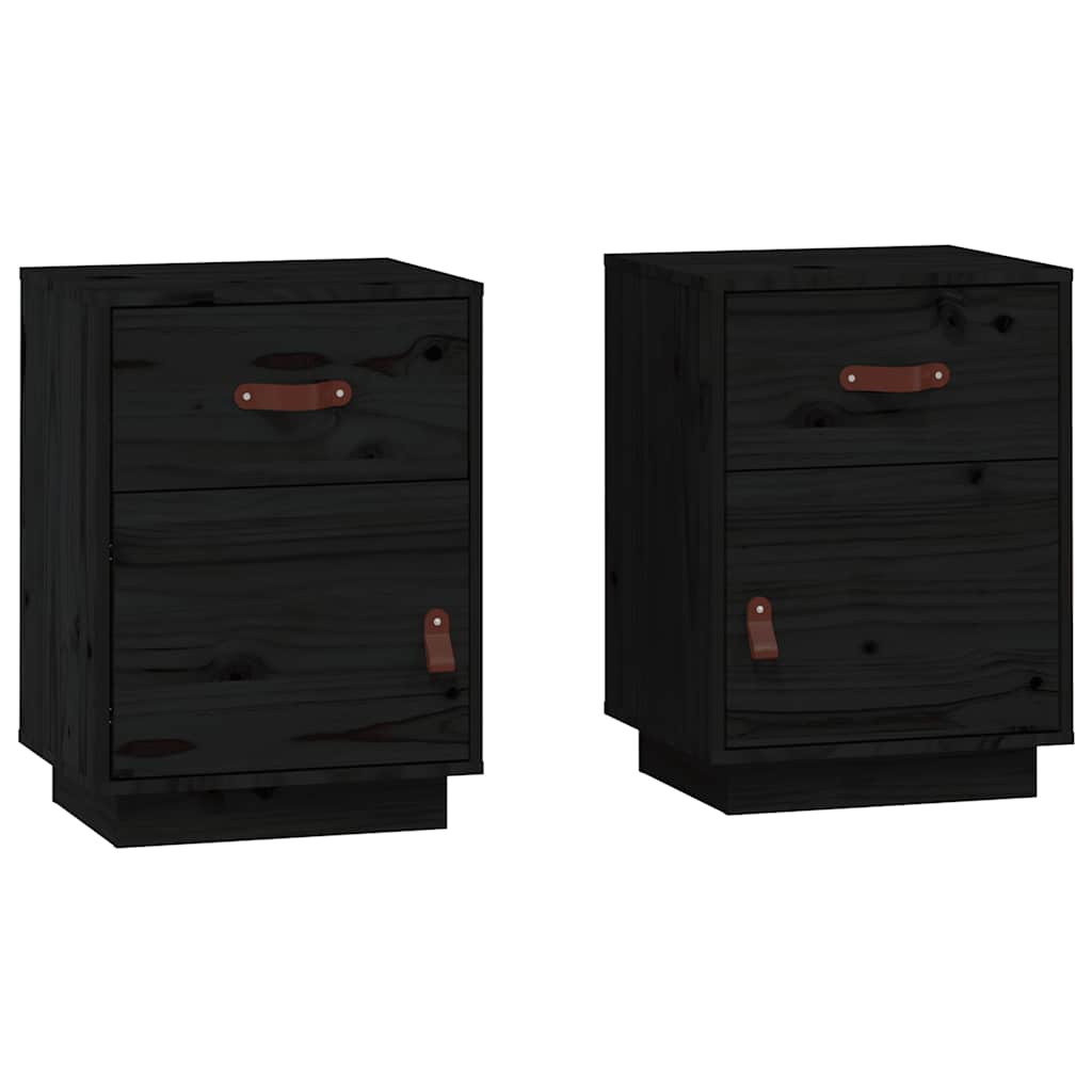 Comodini Neri 2 pz 40x34x55 cm in Legno Massello di Pino - homemem39
