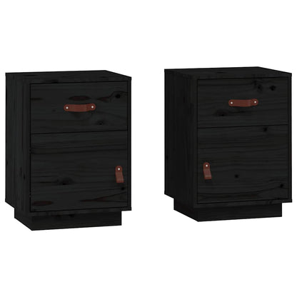 Comodini Neri 2 pz 40x34x55 cm in Legno Massello di Pino - homemem39