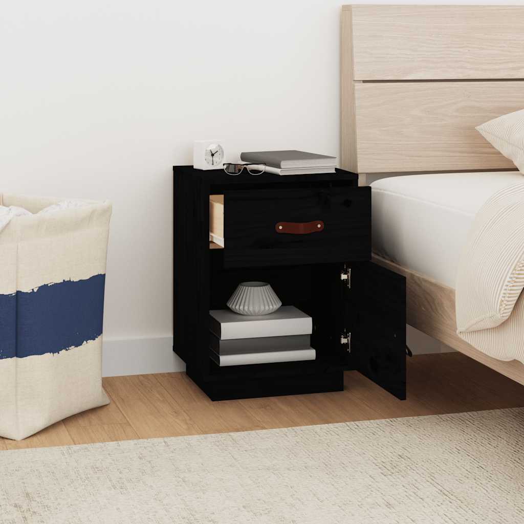 Comodini Neri 2 pz 40x34x55 cm in Legno Massello di Pino - homemem39