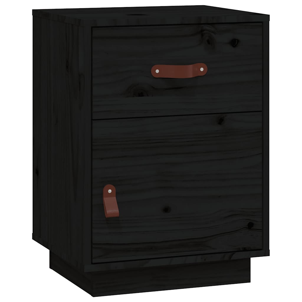 Comodini Neri 2 pz 40x34x55 cm in Legno Massello di Pino - homemem39