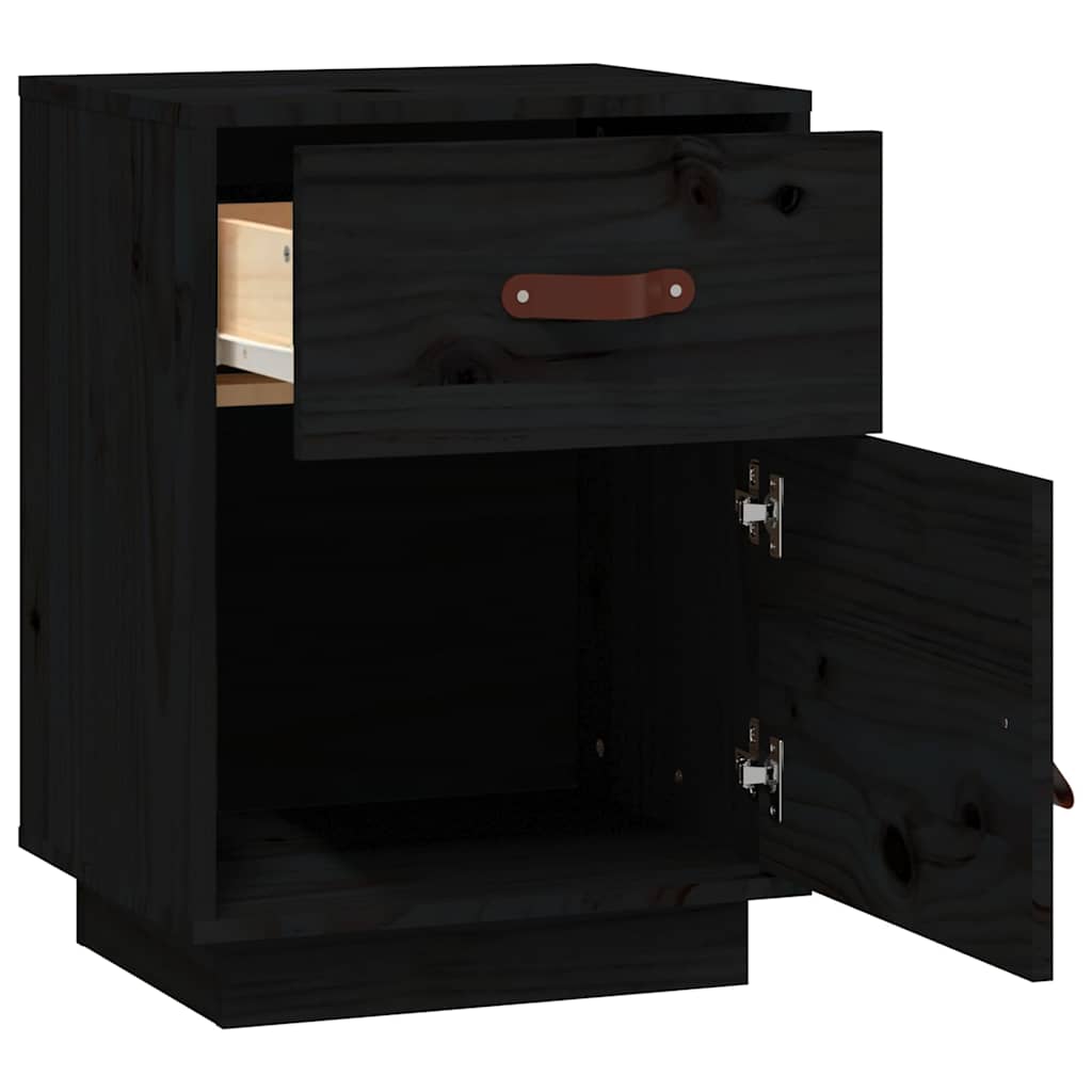 Comodini Neri 2 pz 40x34x55 cm in Legno Massello di Pino - homemem39