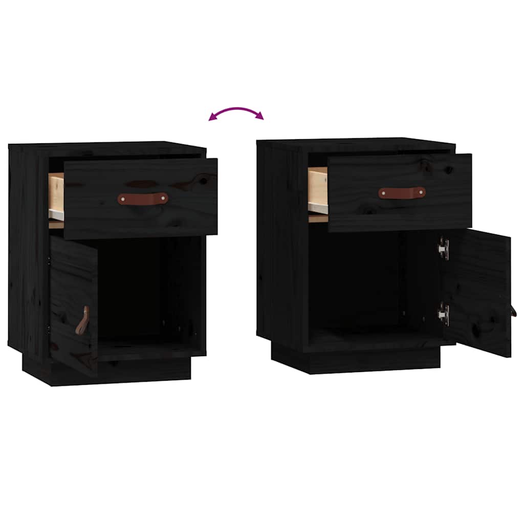 Comodini Neri 2 pz 40x34x55 cm in Legno Massello di Pino - homemem39