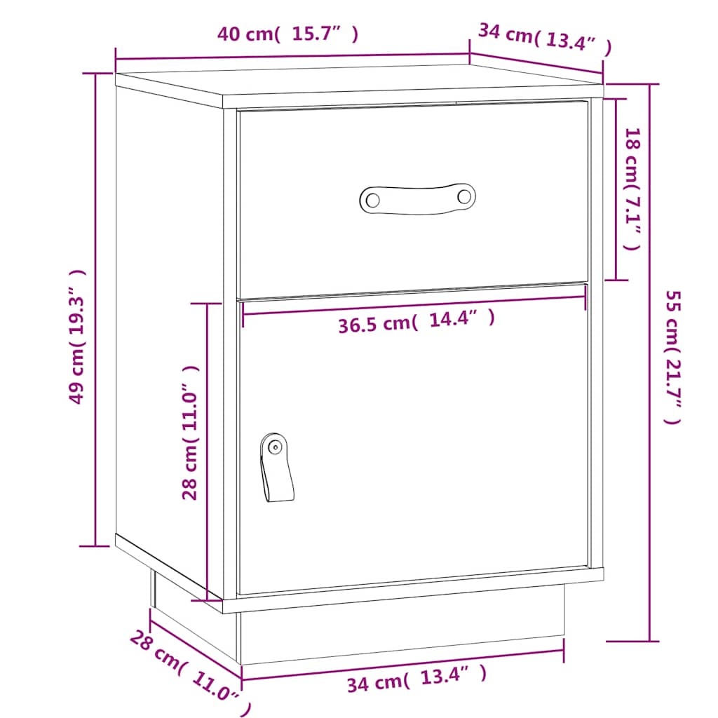 Comodini Neri 2 pz 40x34x55 cm in Legno Massello di Pino - homemem39