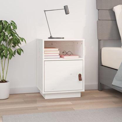 Comodino Bianco 40x34x55 cm in Legno Massello di Pino - homemem39