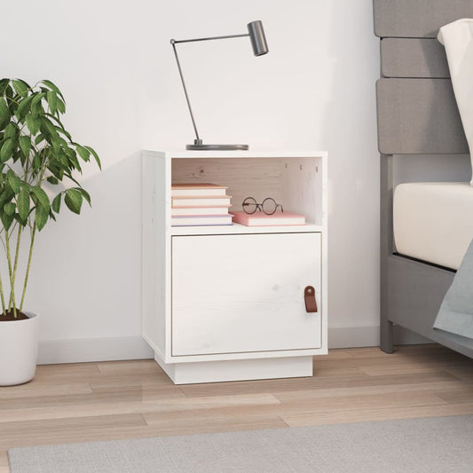 Comodino Bianco 40x34x55 cm in Legno Massello di Pino - homemem39