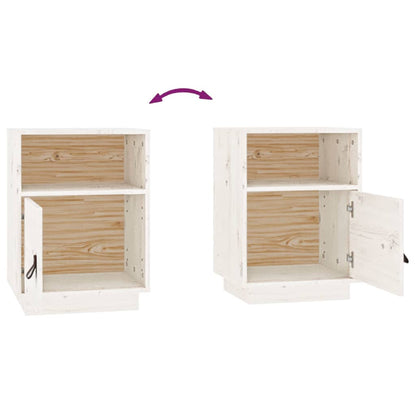 Comodini Bianchi 2 pz 40x34x55 cm in Legno Massello di Pino - homemem39