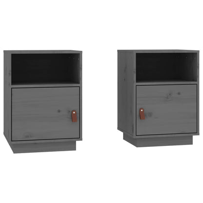 Comodini Grigi 2 pz 40x34x55 cm in Legno Massello di Pino - homemem39