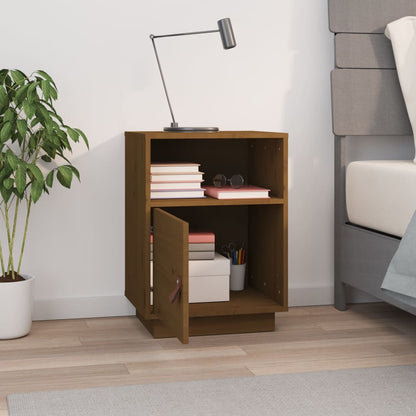 Comodino Marrone Ambrato 40x34x55 cm in Legno Massello di Pino - homemem39