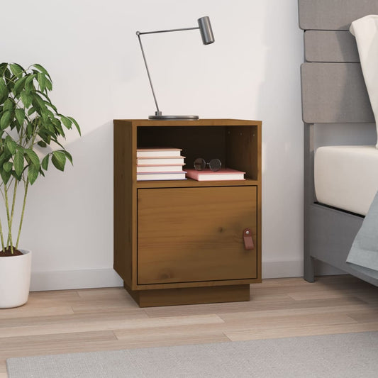 Comodino Marrone Ambrato 40x34x55 cm in Legno Massello di Pino - homemem39