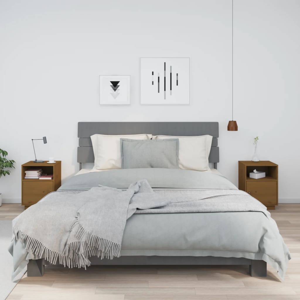 Comodini Ambrati 2 pz 40x34x55 cm in Legno Massello di Pino - homemem39