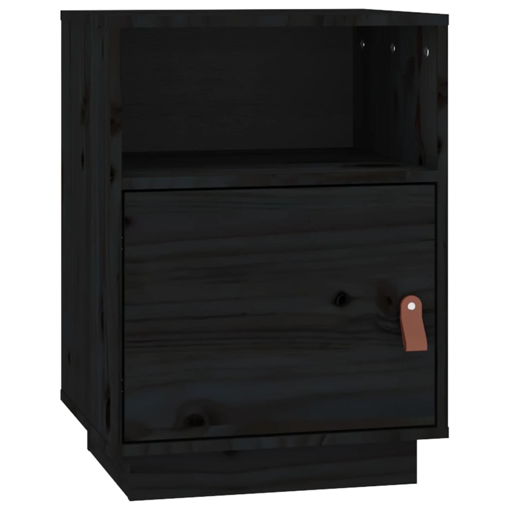 Comodino Nero 40x34x55 cm in Legno Massello di Pino - homemem39