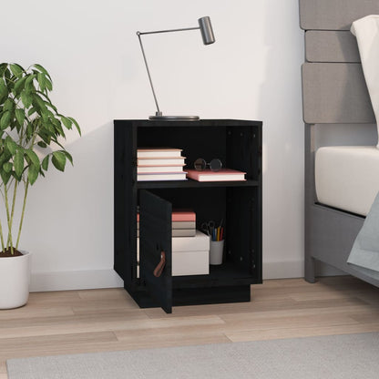 Comodino Nero 40x34x55 cm in Legno Massello di Pino - homemem39