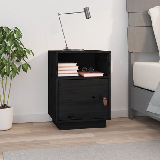 Comodino Nero 40x34x55 cm in Legno Massello di Pino - homemem39